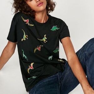 Zara Embroidered Dinosaur Tee | Large